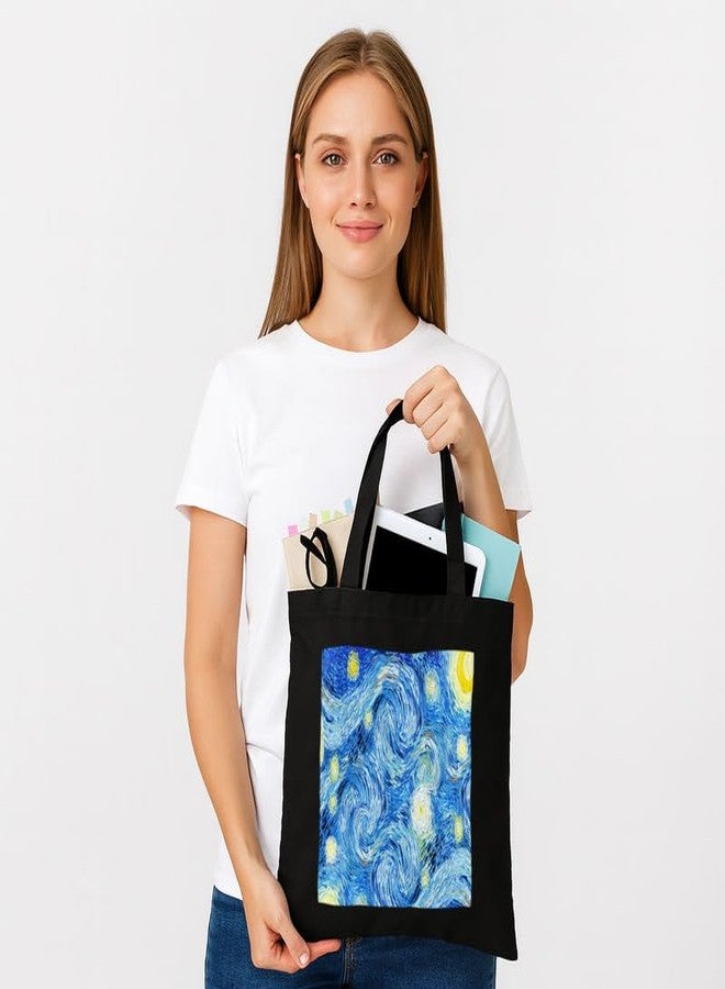 PrintingZone حقيبة تسوق سوداء من PrintingZone مزودة بجيب، حقائب قماشية مطبوعة بتصميمات مميزة للنساء، سعة كبيرة | حقيبة تسوق | للجامعة | للسفر | المزيد من حقائب اليد القماشية للجنسين (BTB199) - Image 4